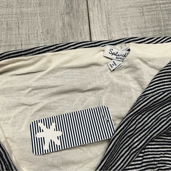 NWT Splendid Navy Blue Ivory Striped Asymmetrical Ruched Stretch Pull On Skirt S - Picture 4 of 9